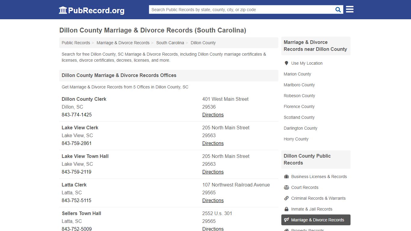 Dillon County Marriage & Divorce Records (South Carolina)