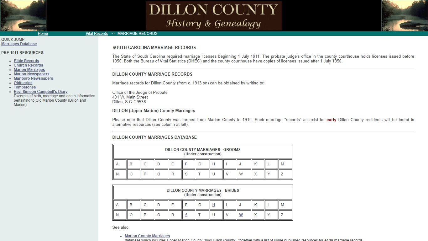 Proctor Publications - Marriage Records - Dillon County, South Carolina