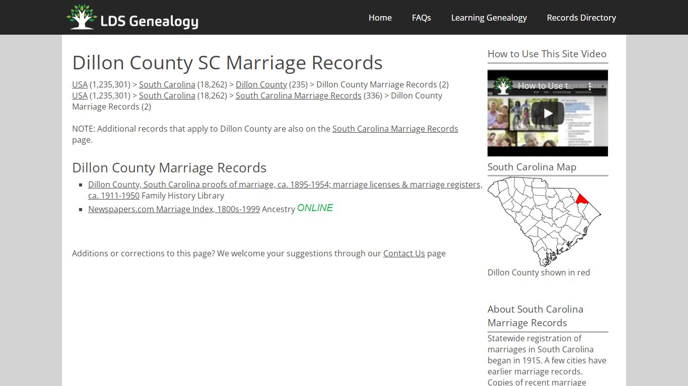 Dillon County SC Marriage Records - ldsgenealogy.com