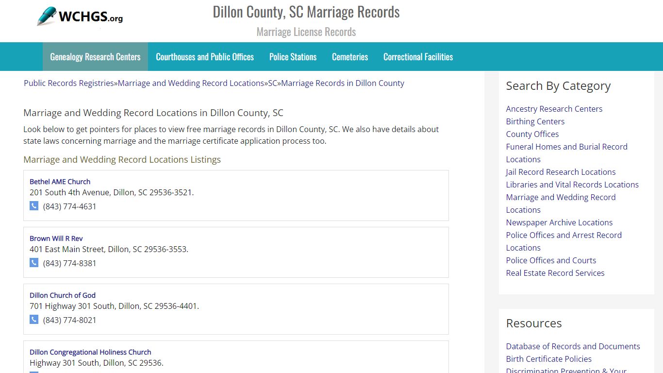 Dillon County, SC Marriage Records - Marriage License Records - WCHGS.org