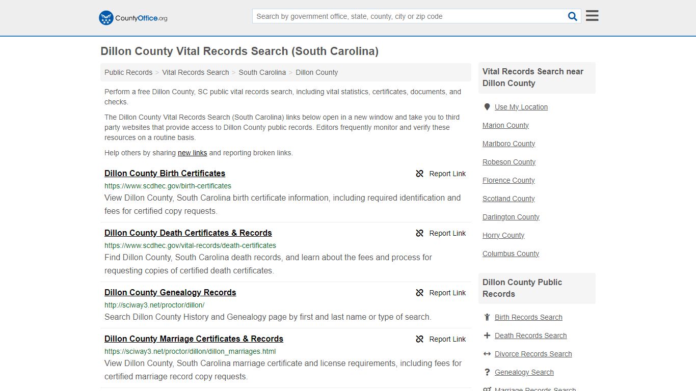 Vital Records Search - Dillon County, SC (Birth, Death, Marriage ...